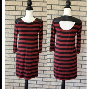 Ella Moss Long Sleeves Black and Red Stripe Dress Size XS